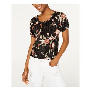 AMERICAN RAG Womens Blouse Black Pouf Jewel Neck Evening Floral Juniors XS
